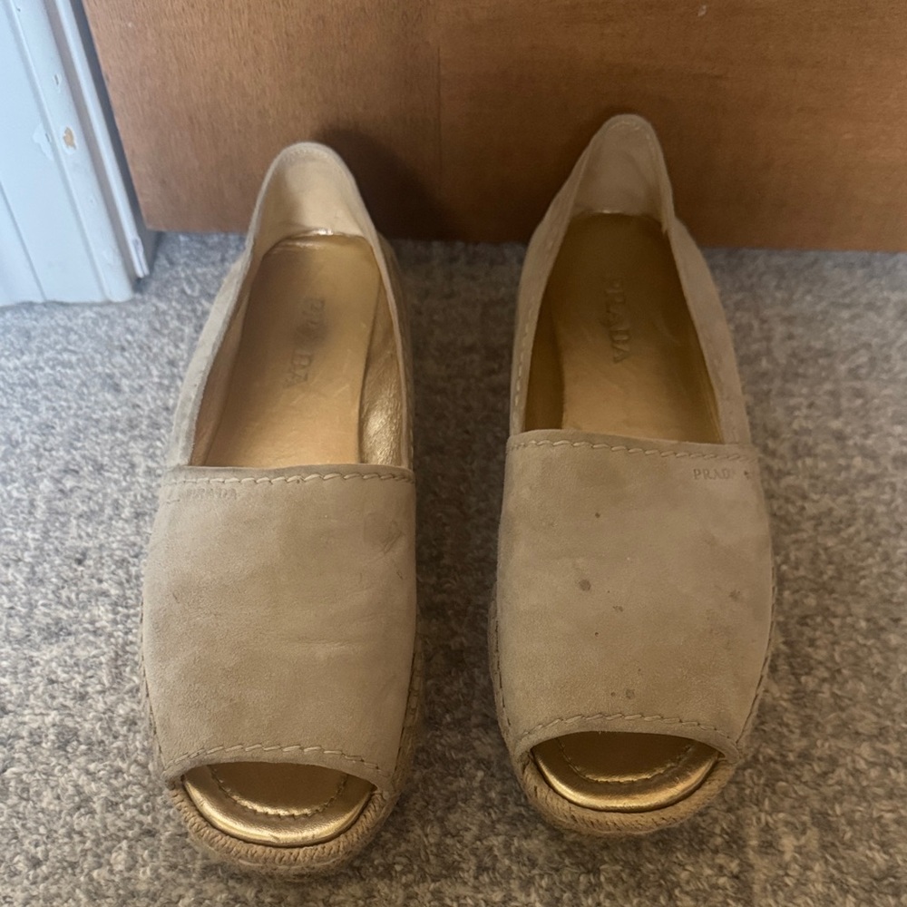 Prada Women's Beige Espadrille Peep-Toe Shoes